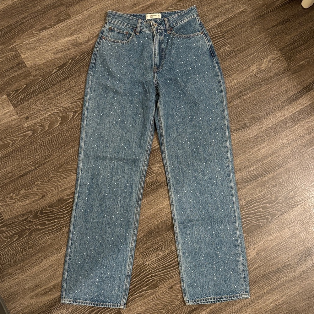 Abercrombie & Fitch Curve Love Blue Straight Leg Jeans w/ Gems